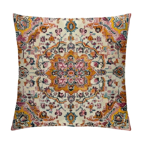 Chilfamy Boho Throw Pillow Cover Orange Carpet Pattern Antique Ethnic Decorative Pillow Cases Home Decor Square Pillowcase