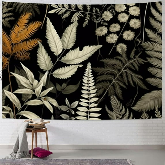 Chilfamy  Botanical Fabric Wall Hanging Tapestry Eucalyptus Vintage Simple Sage Green Black Nature Tree Leaves Plants Boho Minimalist Tropical Home Decor Art for Bedroom Dorm 50x40inch