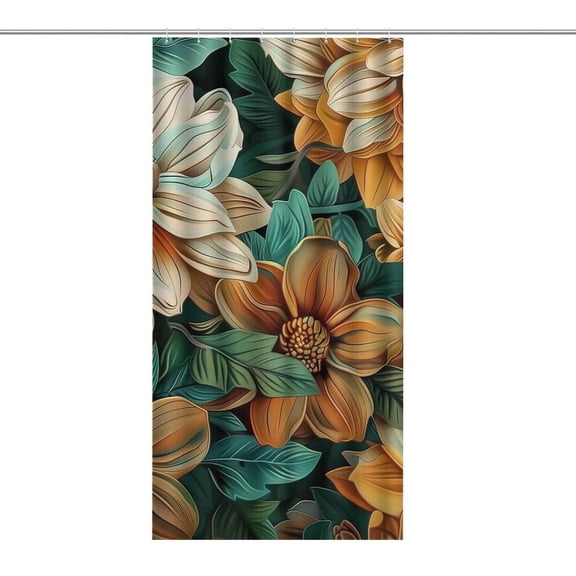 Chilfamy Brown Flowers Green Leaves Shower Curtain ,Watercolor Flowers Bathroom Shower Curtain, Waterproof Fabric Shower Curtain with Hooks