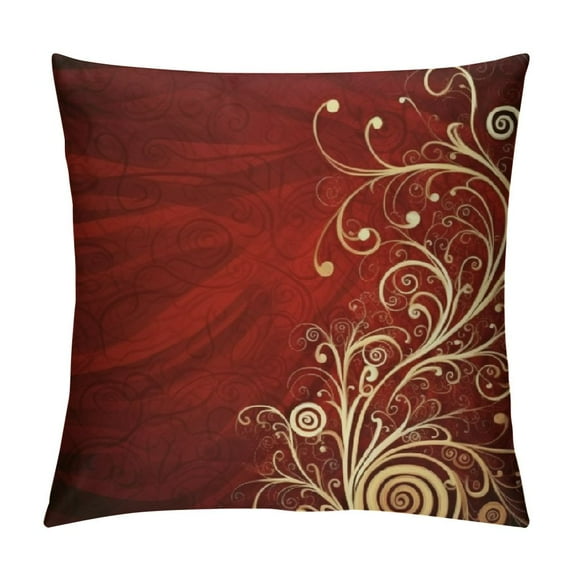 Chilfamy Burgundy Throw Pillow Cushion Cover, Floral Swirls Ivy Image Ombre Details Grunge Backdrop Flower Art, Decorative Square Pillow Case, Cream Ruby