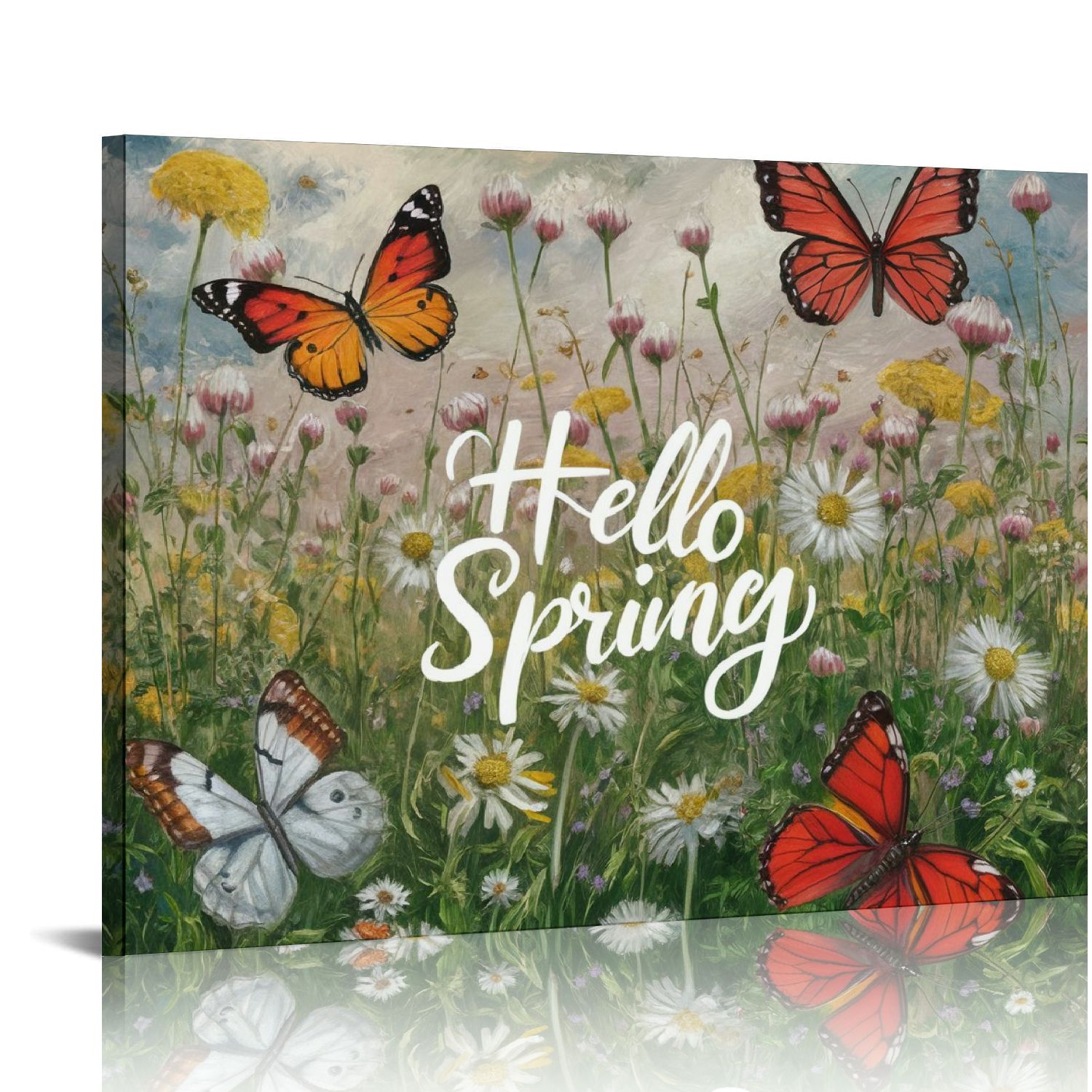 Chilfamy Butterflies Canvas Wall Art Hello Spring Pictures Wall Decor ...