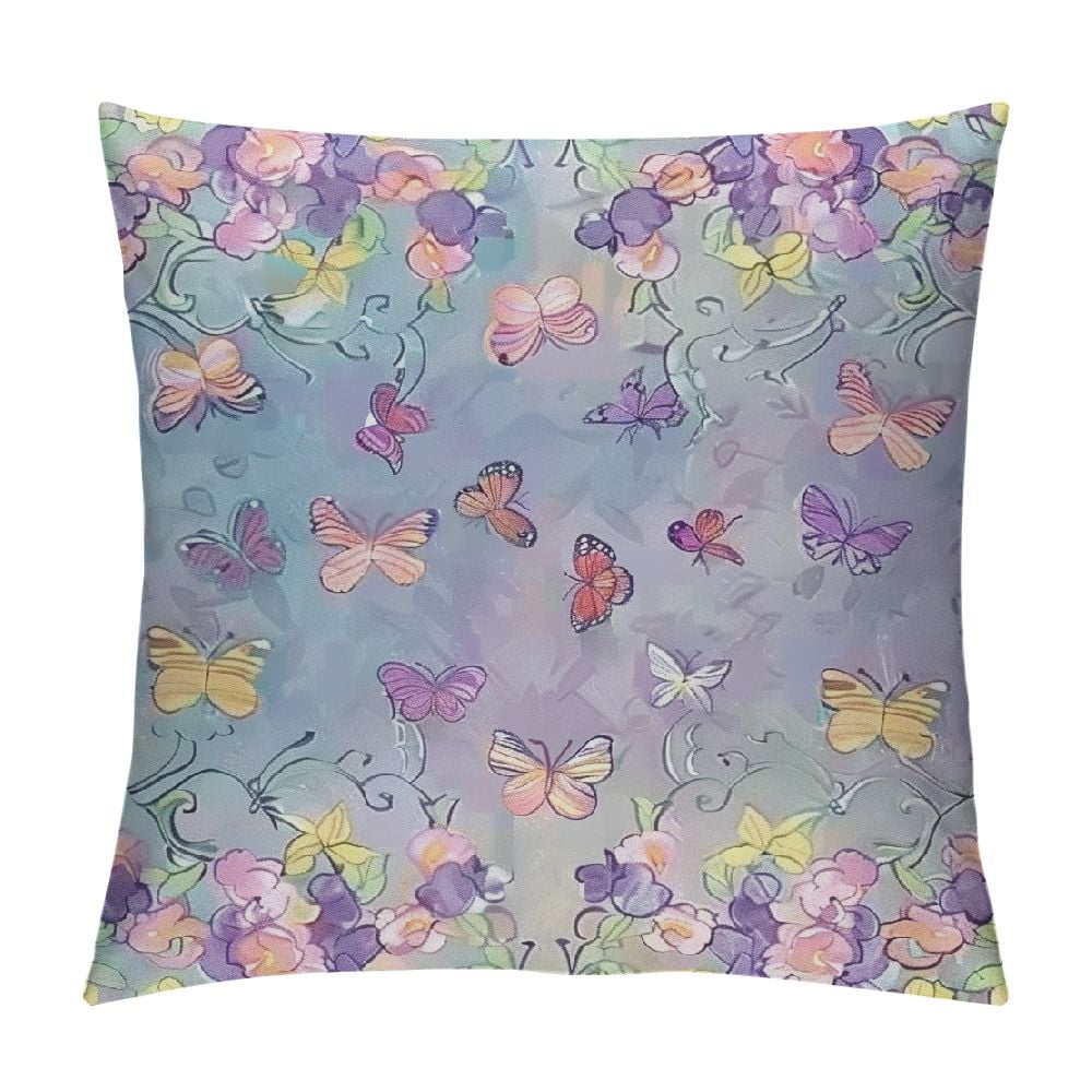 Chilfamy Butterflies Flowers Pastel Colors Print Pillow Covers for