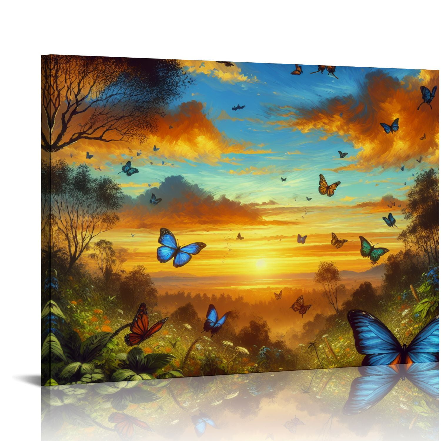 Chilfamy Butterflies Sunset or Sunrise Wall Decor Print On Canvas Ready ...