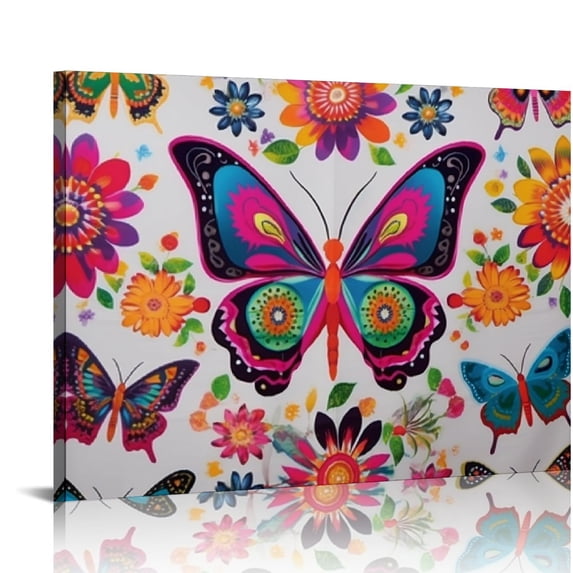 Chilfamy Butterfly Flowers Colorful Art Modern Canvas Prints Ready To Hang Wall Decor for Bathroom Home Room Decorations 16x12in