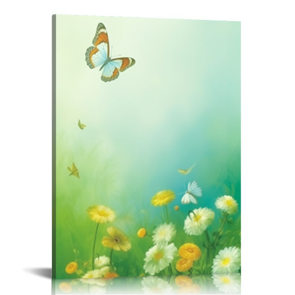 Chilfamy Butterfly Flowers Green Field Canvas Wall Art Home Decor ...