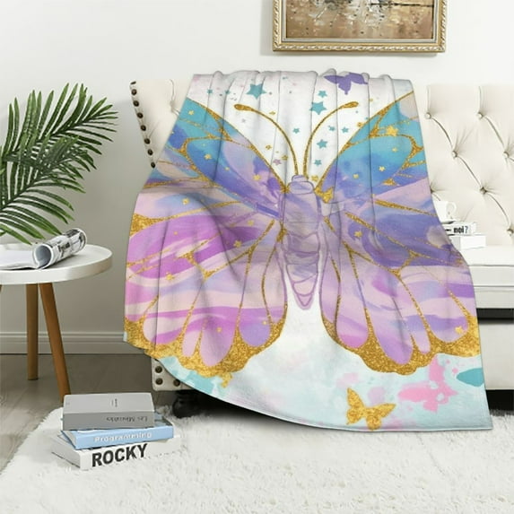 Chilfamy Butterfly Throw Blanket for Baby Girls, Soft Flannel Blanket Butterfly Gift for Kids, Lightweight Blanket for Birthday Children's Day Graduation Travel 50x60in