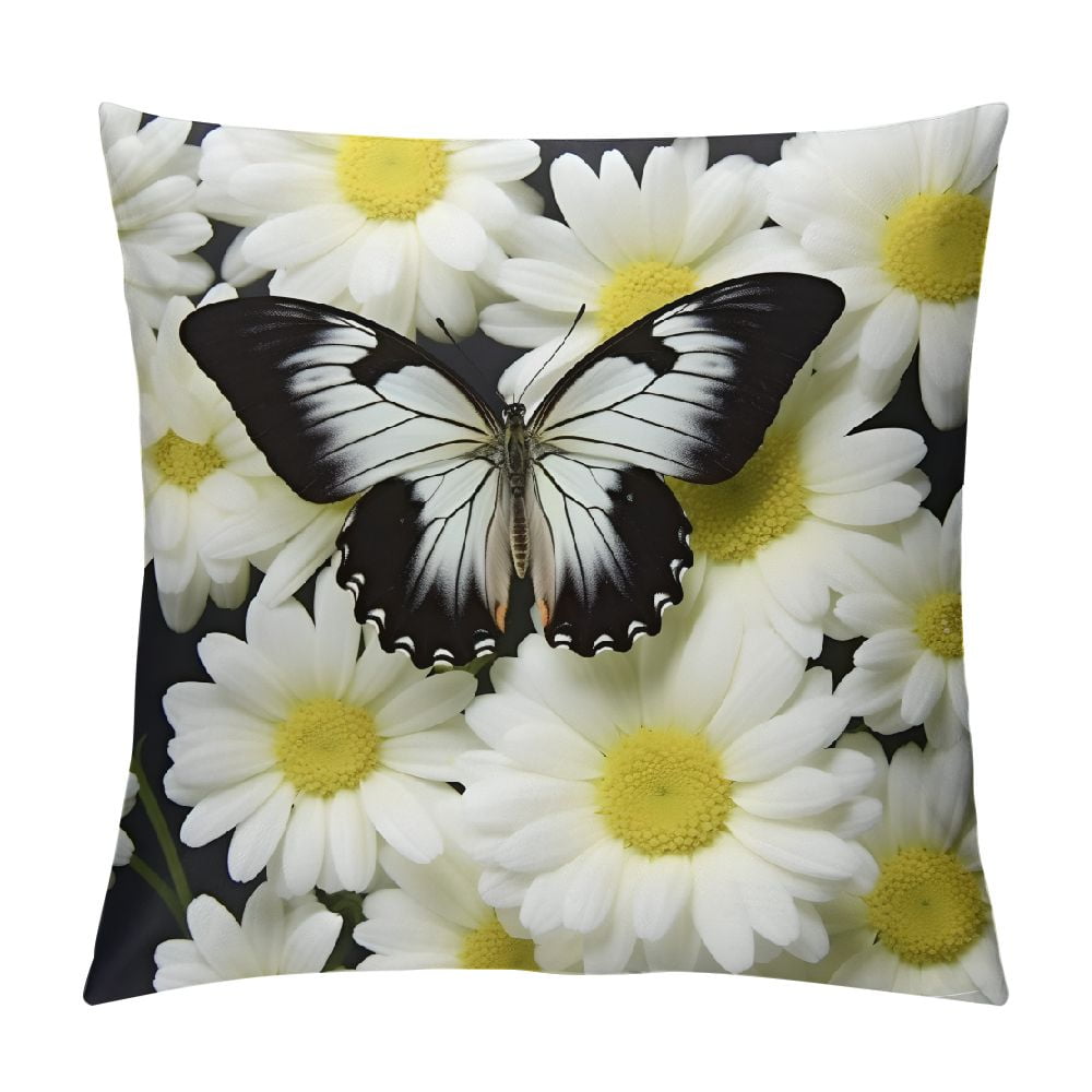 Chilfamy Butterfly White Flower Yellow Centers Throw Pillow Covers