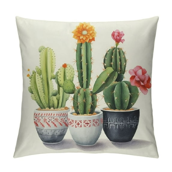 Chilfamy Cactus Flowers Painting Pillow Covers Short Plush Indoor Outdoor Aesthetic Decorative 1PC 22x22in