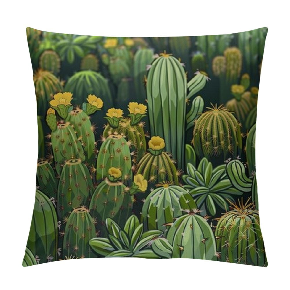 Chilfamy Cactus Plants Green Plants Yellow Flowers Pillow Covers for