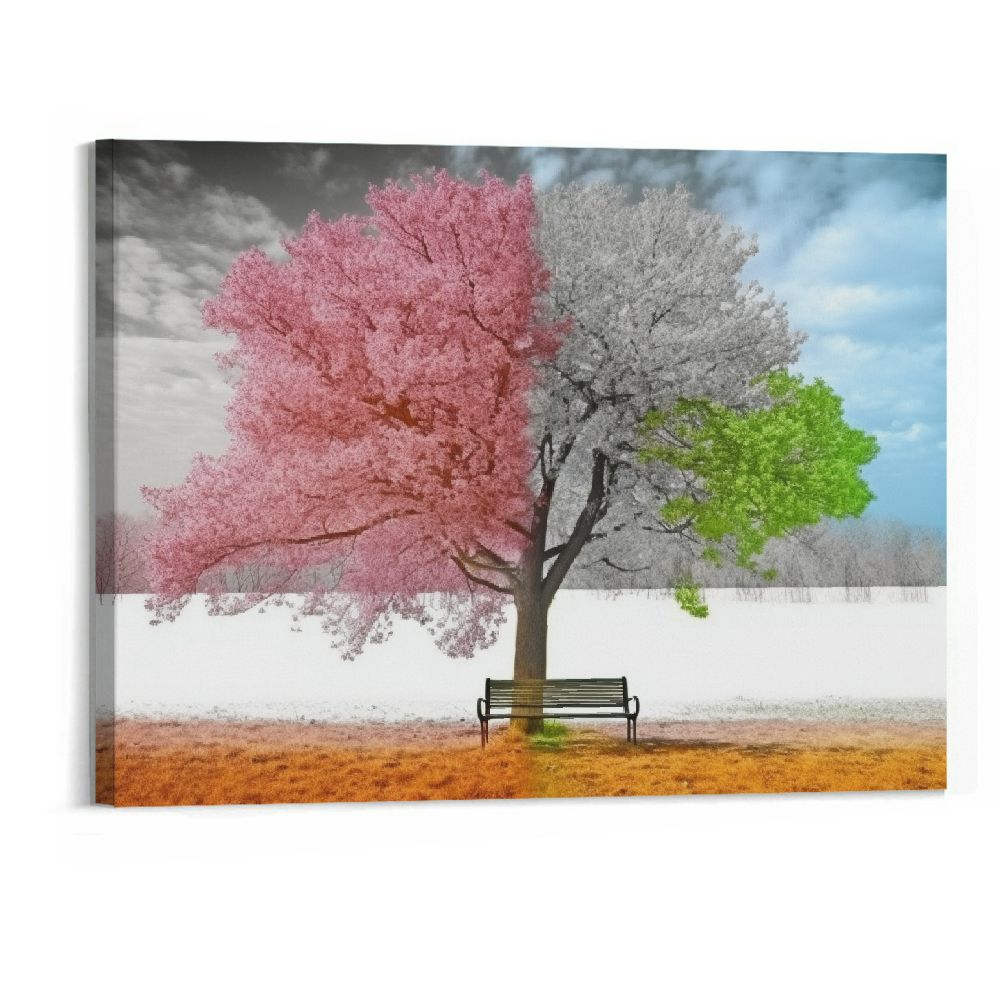 Chilfamy Canvas Prints Wall Art Decor Four Seasons Tree Picture Spring ...