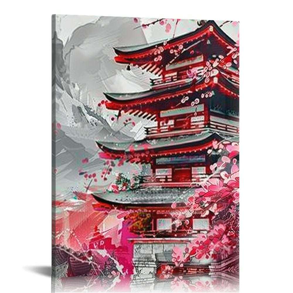 Chilfamy Canvas Wall Art Chureito Pagoda Mount Fuji Pink Sakura Cherry ...