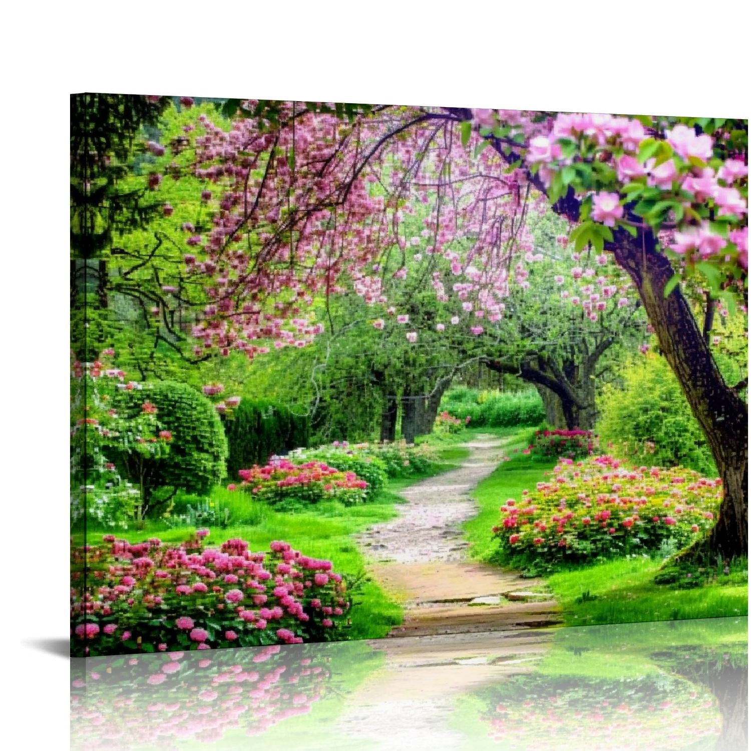 Chilfamy Canvas Wall Art Painting Pink Cherry Blossoms Park Tree Forest ...