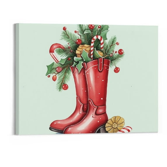 Chilfamy Canvas Wall Art Picture 20x16in for Living Room Bedroom Christmas Decor Boots for Home Office Decor 20x16in