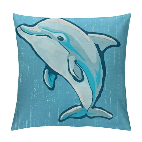 Chilfamy Cartoon Dolphin Throw Pillow Covers Double-Sided Cushion Cases Farmhouse Home Decor for Couch Bed Sofa White