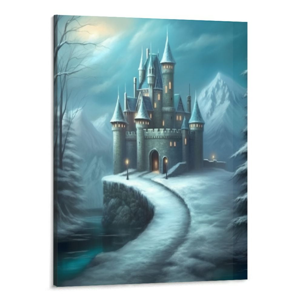 Chilfamy Castle Wall Art Home Decor Wall Poster Winter Blue Castle