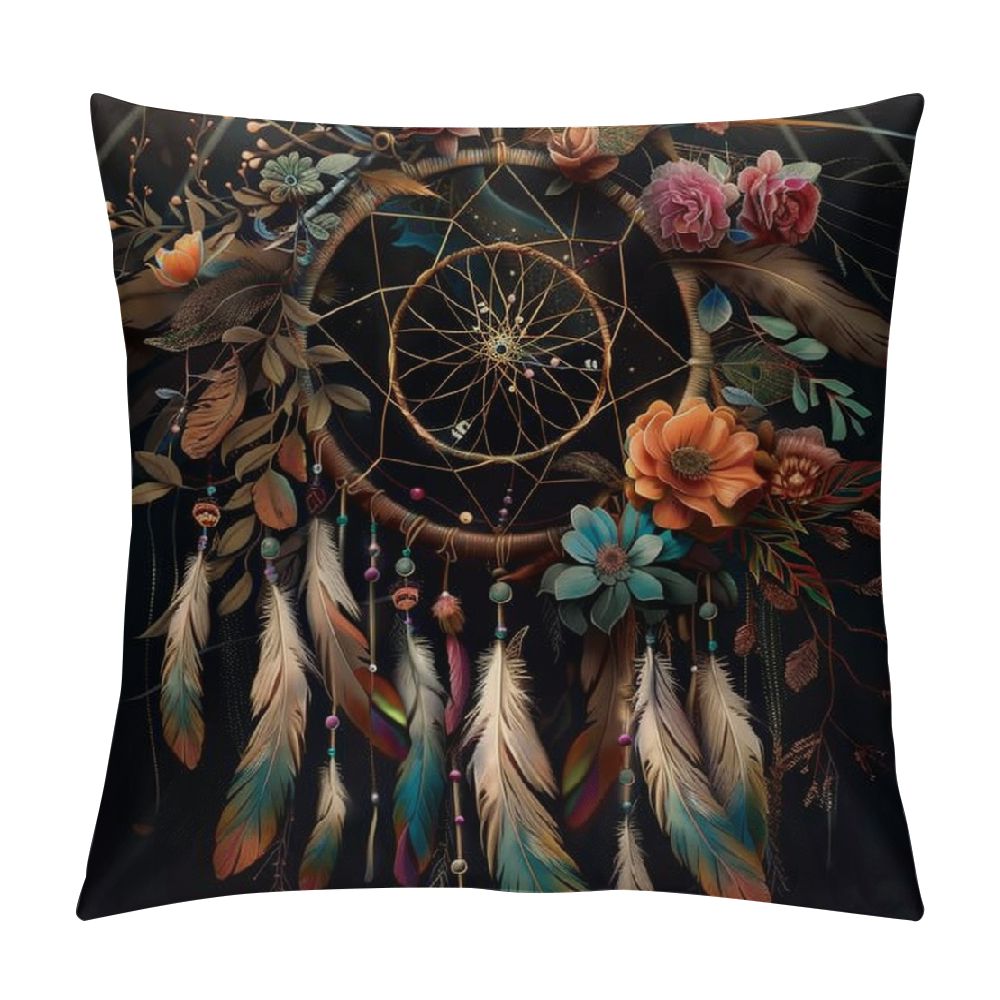Chilfamy Catcher with Flowers Floral，Printed Throw Pillow Cushion