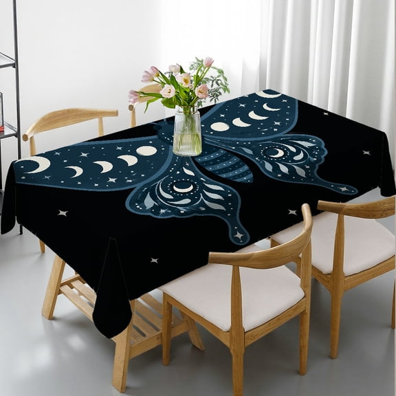 Chilfamy Celestial Luna Moth with Moon Phases Rectangle Dining Tablecloth, Holiday Party Tablecloth - Machine-Made Rectangle Dining Tablecloth, Ideal for Kitchen Picnic Party