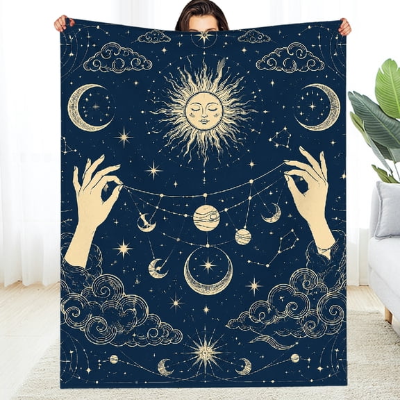 Chilfamy Celestial Weaver Hands Stringing Moon And Stars Soft Flannel Fleece Blanket, Machine Washable Soft Fuzzy Bedding for the Couch, Soft Throw for Couch, Travel, Camping