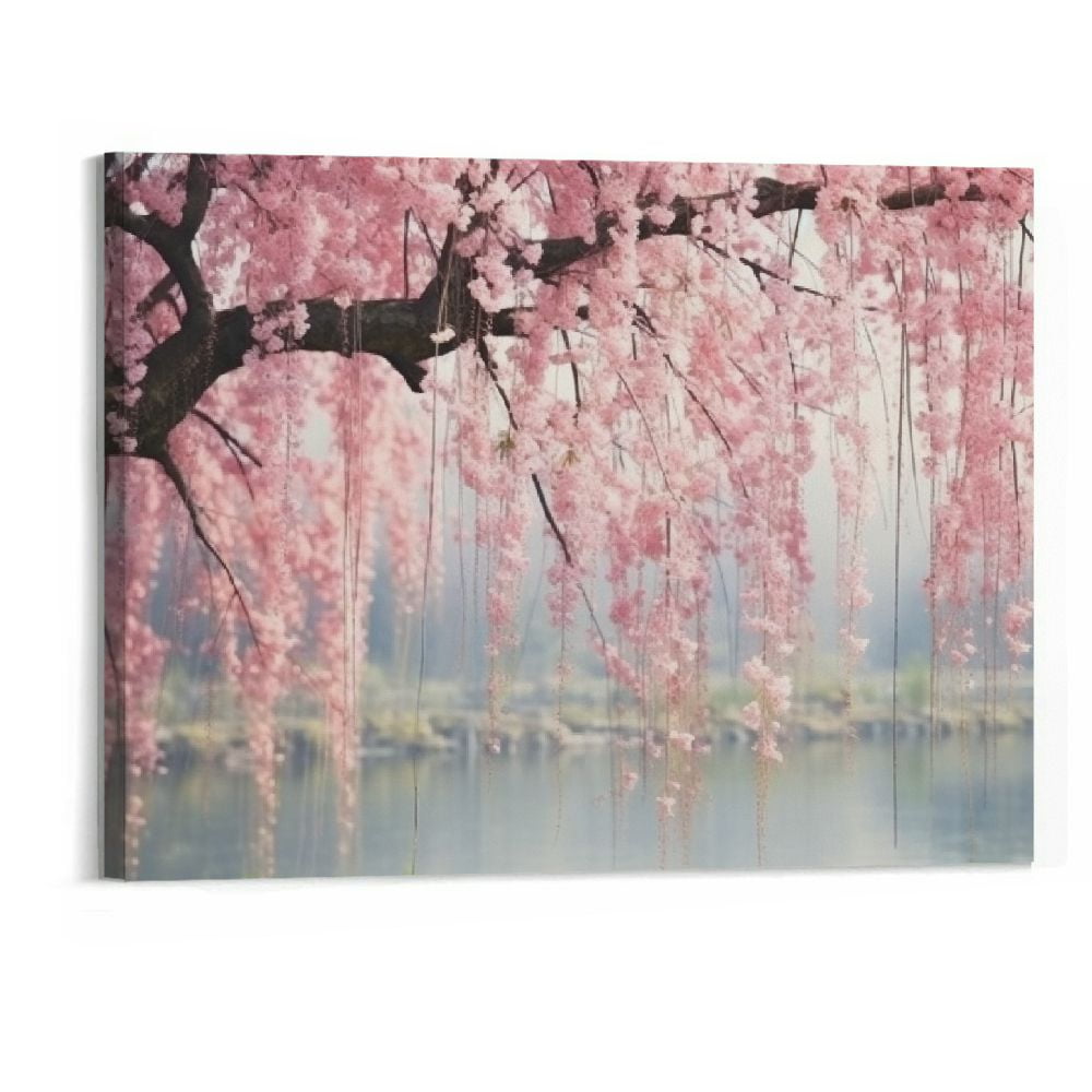 Chilfamy Cherry Blossom Canvas Painting Pink Sakura Wall Art Cherry ...