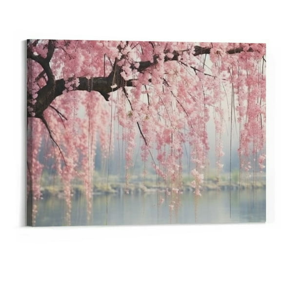 Chilfamy  Cherry Blossom Canvas Painting Pink Sakura Wall Art Cherry Tree Poster Living Room Decorative Canvas for Bedroom Prints Photo Modern Artwork Painting Pictures 20x16 Inch