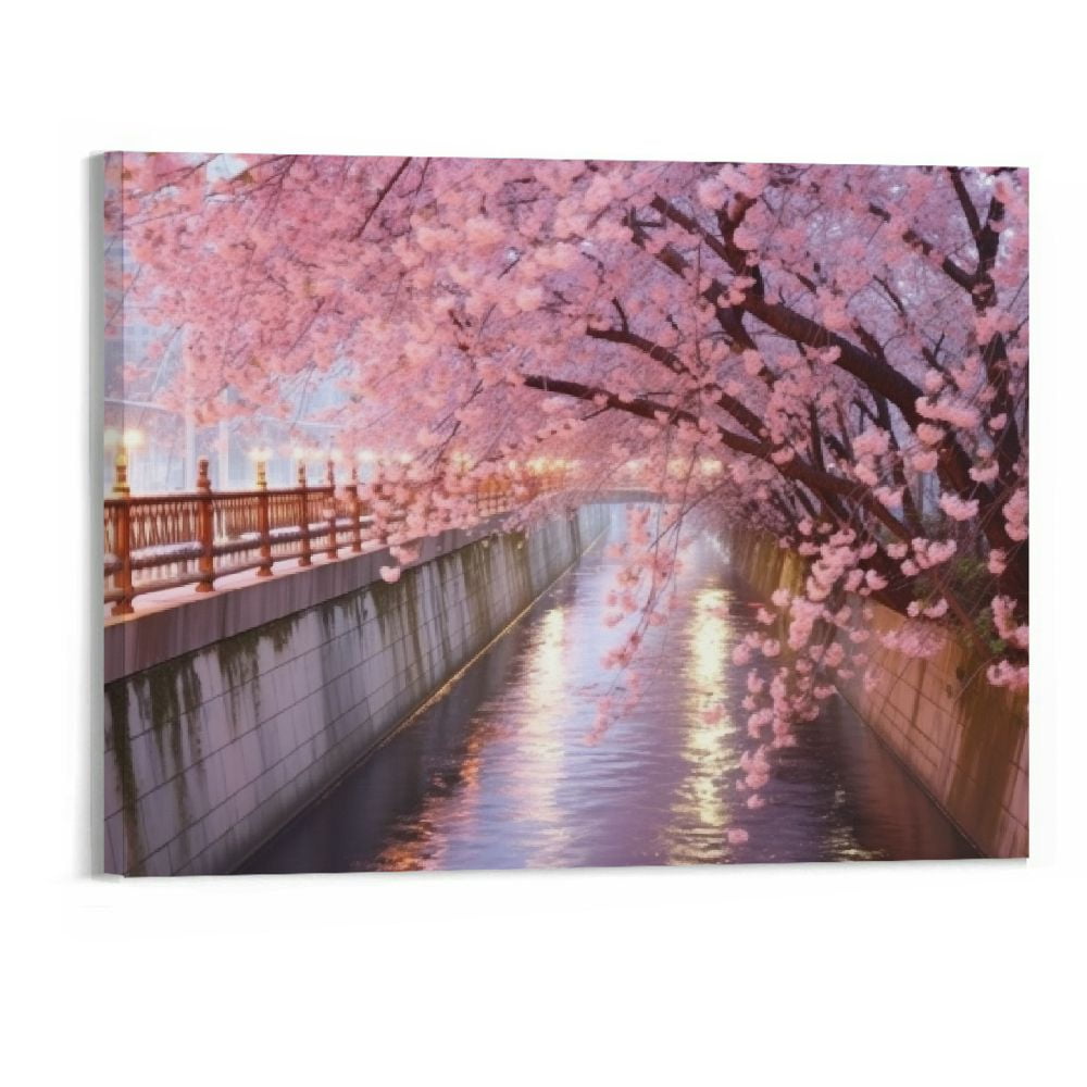 Chilfamy Cherry Blossom Trees Spring Pink Forest Picture Wall Art ...
