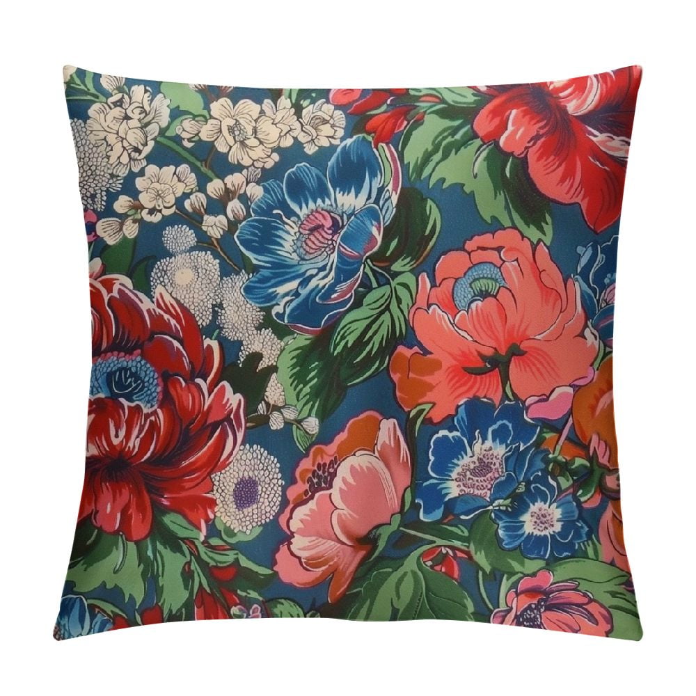 HENGT Red and Blue Chinoiserie Floral Peony Sofa Pillow Cover Watercolor Navy Blue Red Flower Euro Sham Pillow Chinoiserie Chic Pillows Home Decorative Throw Pillow for Chair 2pcs Walmart