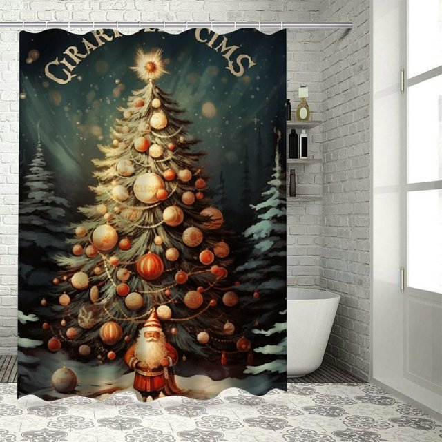 Chilfamy Christmas Tree Full Moon Fantasy Art Printed Shower Curtain
