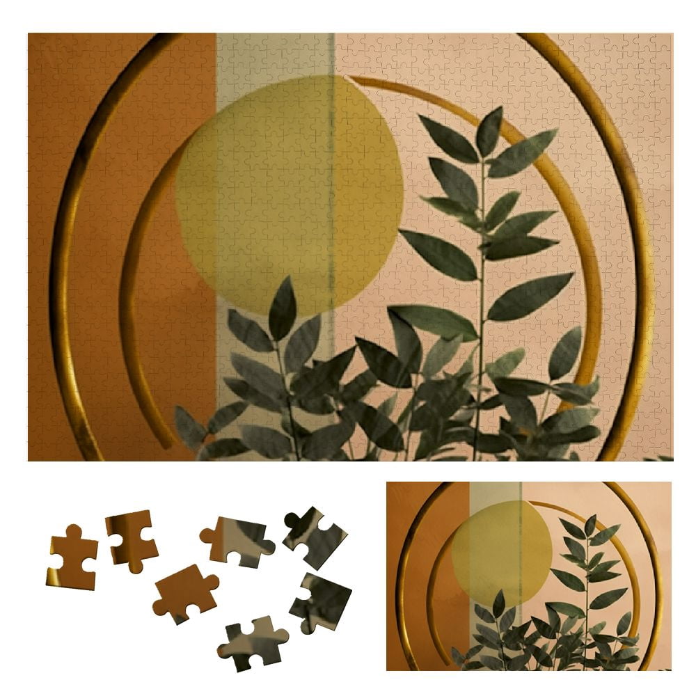 Chilfamy Circle Leaves Gold Wooden Jigsaw Puzzle for Adults and Kids ...