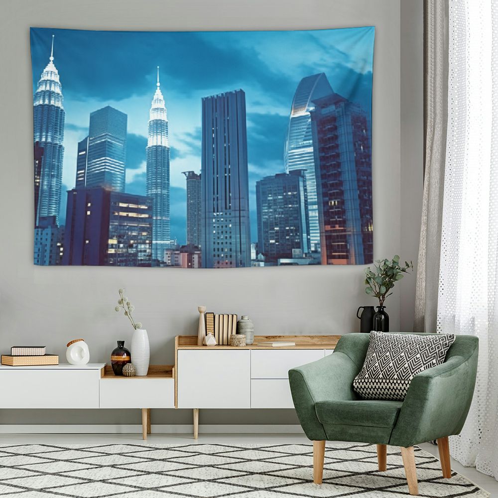 Chilfamy Cityscape Tapestry, Kuala Lumpur Skyline Night Twin Towers