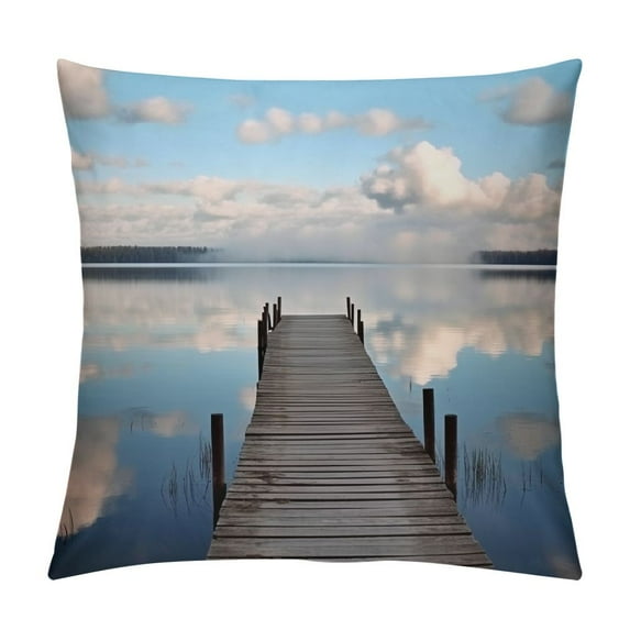 Chilfamy Clouds Lake Dock Pillow Covers for Couch Sofa Indoor Outdoor Aesthetic Decorative 1PC 24x24in