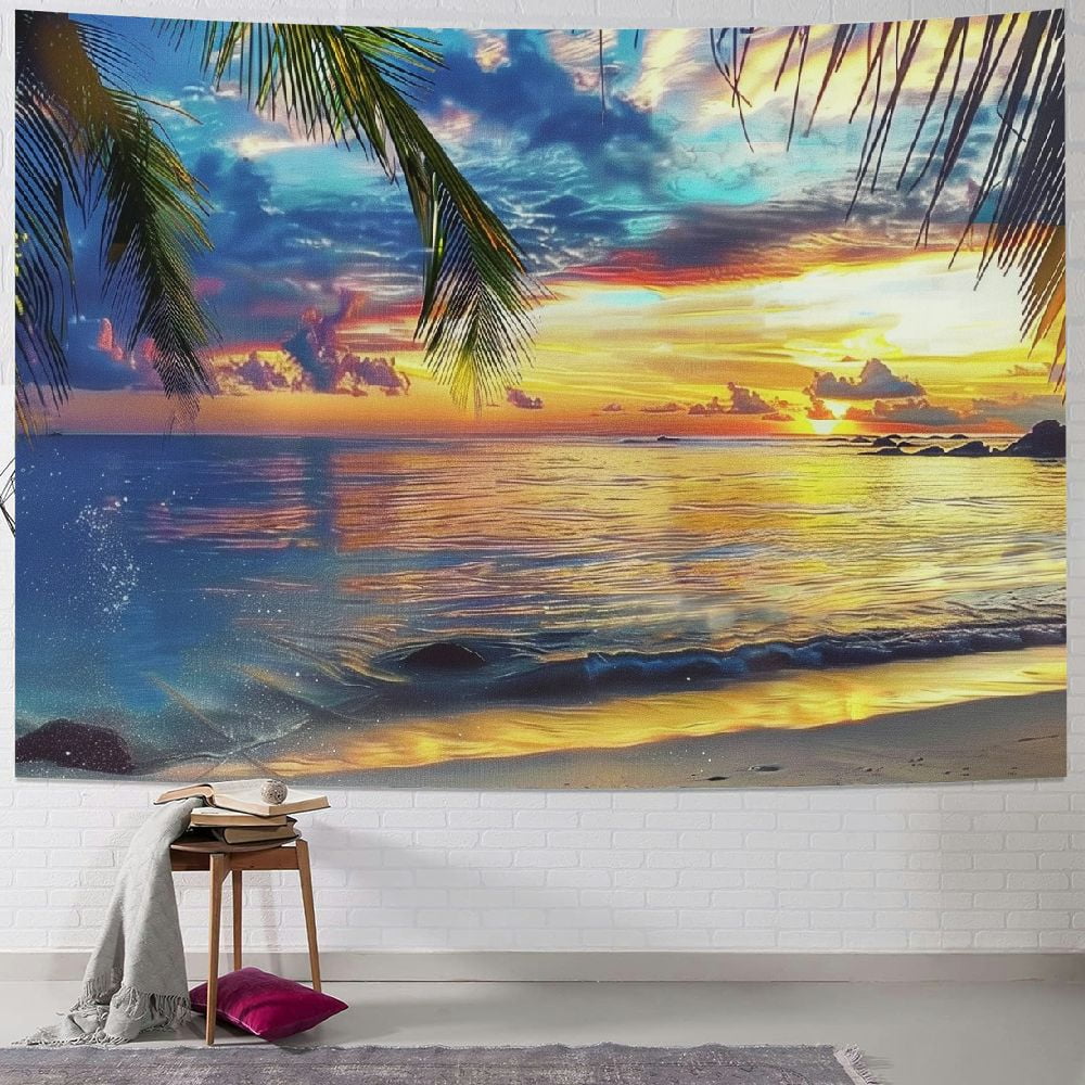 Chilfamy Coastal Tapestry, Sunset at The Beach Rumbling Ocean Palm