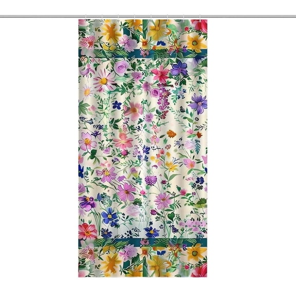 Chilfamy  Colorful Floral Striped Shower Curtain ,Watercolor Flowers Bathroom Shower Curtain, Waterproof Fabric Shower Curtain with Hooks