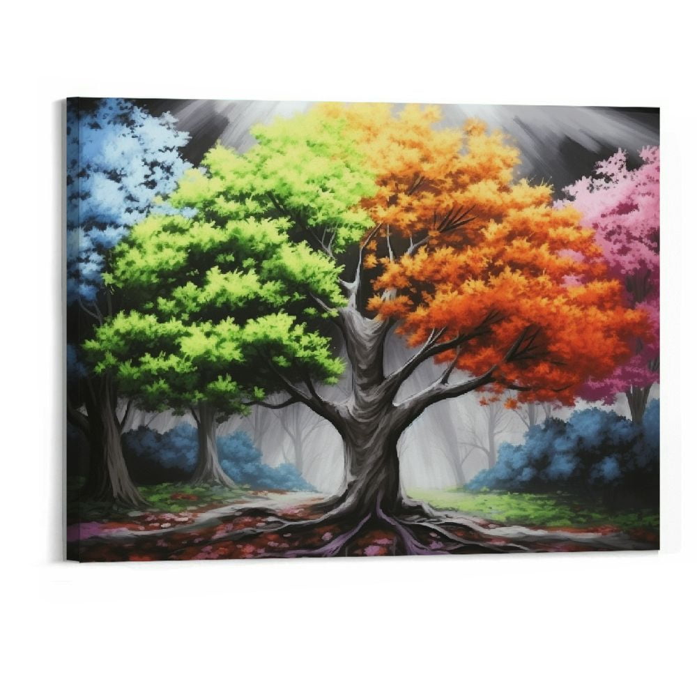 Chilfamy Colorful Tree Painting Canvas Wall Art Abstract Spring Summer ...