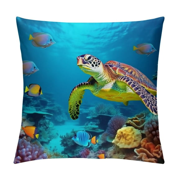 Chilfamy Coral Reef Marine Life Pillow Covers for Couch Sofa Indoor Outdoor Aesthetic Decorative 1PC 12x12in