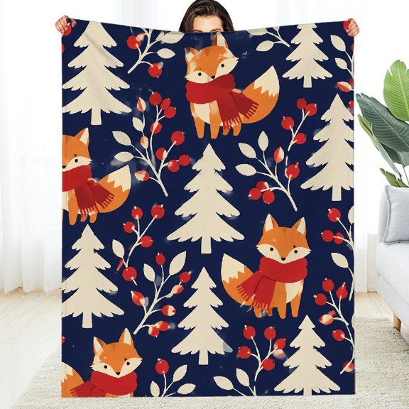 Chilfamy Cozy Foxes In Snowy Forest Pattern Soft Flannel Fleece Blanket, Reversible Napping  All-Season Blanket , Soft Throw for Couch, Travel, Camping