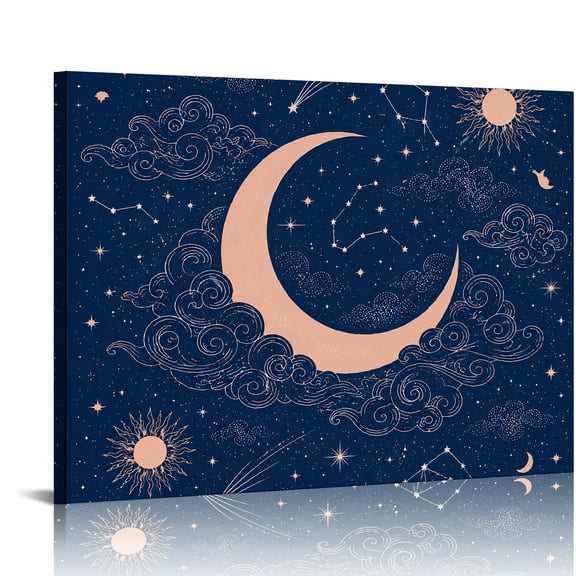 Chilfamy Crescent Moon Among Stars And Constellations Wall Art Canvas Print,  Ready to Hang,  Bathroom Wall Art Bathroom Bedroom Kitchen Hallway Wall Decor Prints