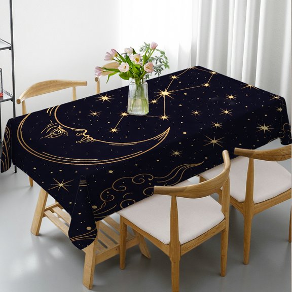 Chilfamy Crescent Moon Watching Constellation Rectangle Dining Tablecloth, 2D Flat Printing - Festive Table Setting Rectangle Dining Tablecloth, Ideal for Kitchen Picnic Party