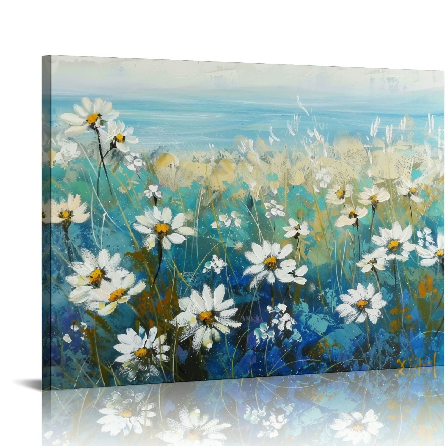 Chilfamy Daisies Canvas Prints Wall Art Decor for Bathroom Ready To ...