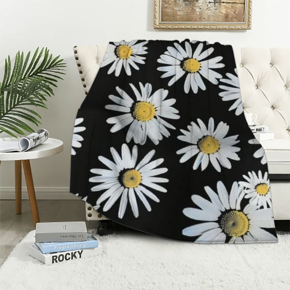Chilfamy Daisy Vintage Floral Flannel Throw Blanket, Lightweight Super Soft Cozy Blanket for All Season 60x80in