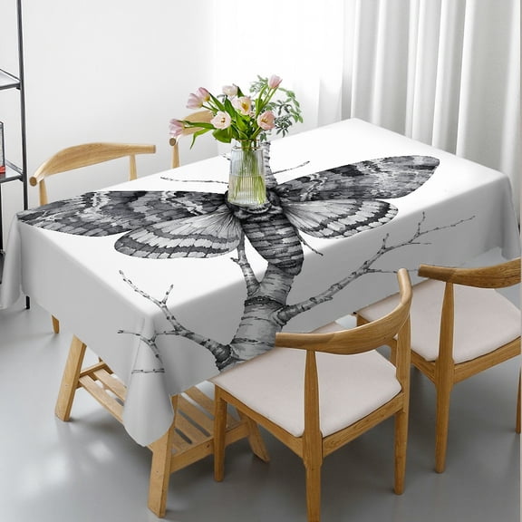 Chilfamy Deaths Head Moth on Birch Branch Rectangle Dining Tablecloth, Holiday Party Tablecloth - Kitchen Accessories Rectangle Dining Tablecloth, Ideal for Kitchen Picnic Party