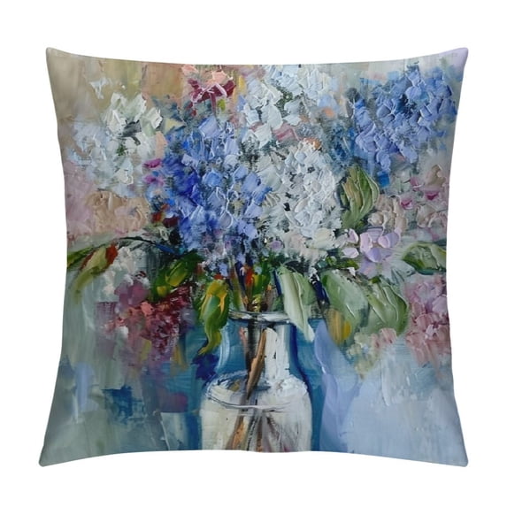 Chilfamy Decoration Throw Pillow Covers Soft Solid Square Cushion Case with Zipper Pillow Shell for Couch Sofa Bedroom Living Room Oil Paints Style Lilac Flowers
