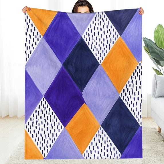 Chilfamy Decorative Blanket, Geometric Diamonds Purple Pattern All ...