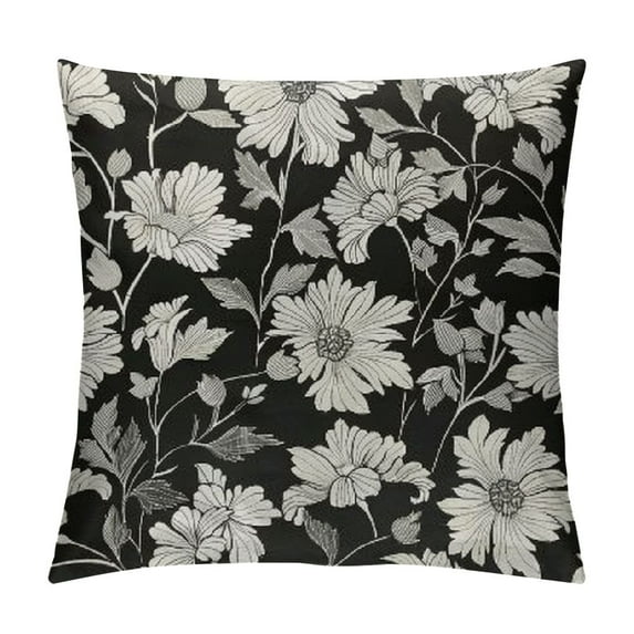Chilfamy Decorative Square Throw Pillow Cover Farmhouse Cute Old White Contrast Floral Beautiful Daisy Lilly Vintage Wedding Graphic Pretty Nature Design Cushion Case for Sofa Bedroom Car White