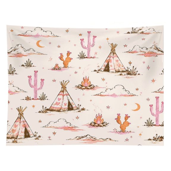 Chilfamy Desert Teepee Campfire Stars Moon Pattern Polyester Wall Tapestry Anti Wrinkle Art Hanging Decor for Bedroom Living Room Home Holiday Decoration Gift