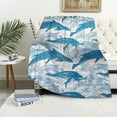 thumbnail image 1 of Chilfamy Dolphins Generative Art Blue and White Print Throw Blanket for Bed, Couch, Car - Soft Blanket for Kids and Adults - All Seasons Blanket with Excellent Hand Feel 60x80in, 1 of 6