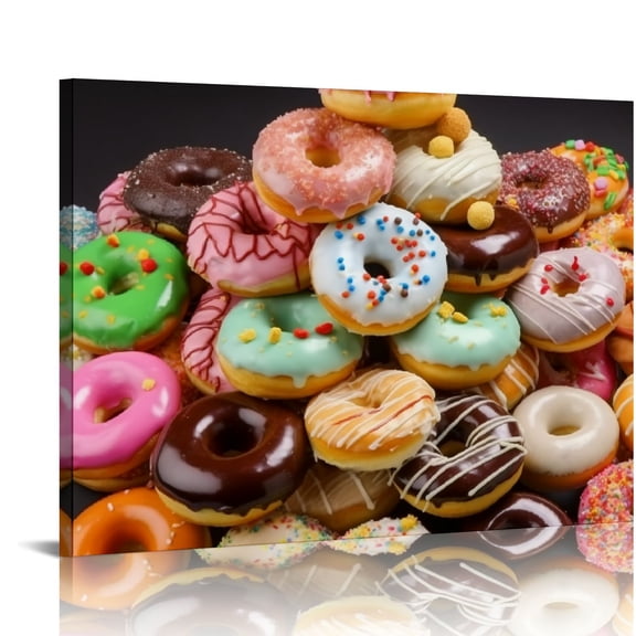 Chilfamy Donuts Art Modern Canvas Prints Wall Decor Ready To Hang Home Room Decoration 16x12in