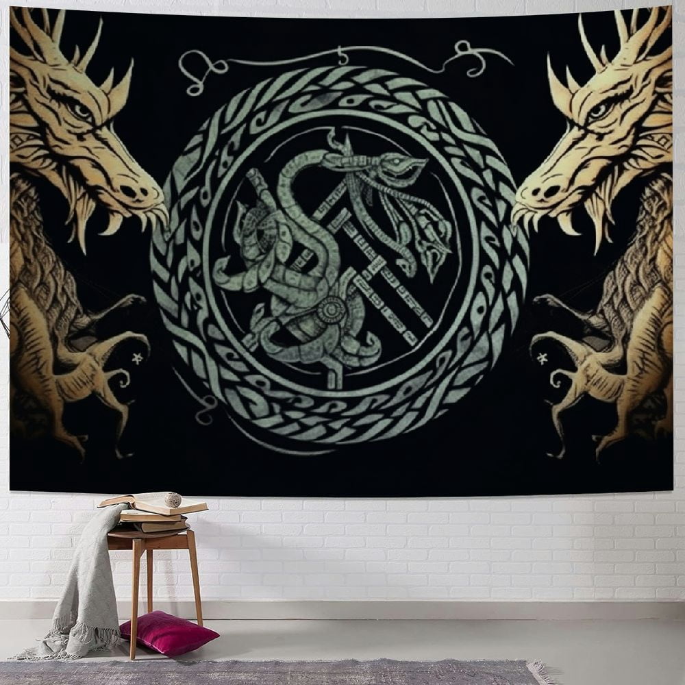 Chilfamy Dragon Tapestry, Ancient Rune Dragon Totem Norse Mythology ...
