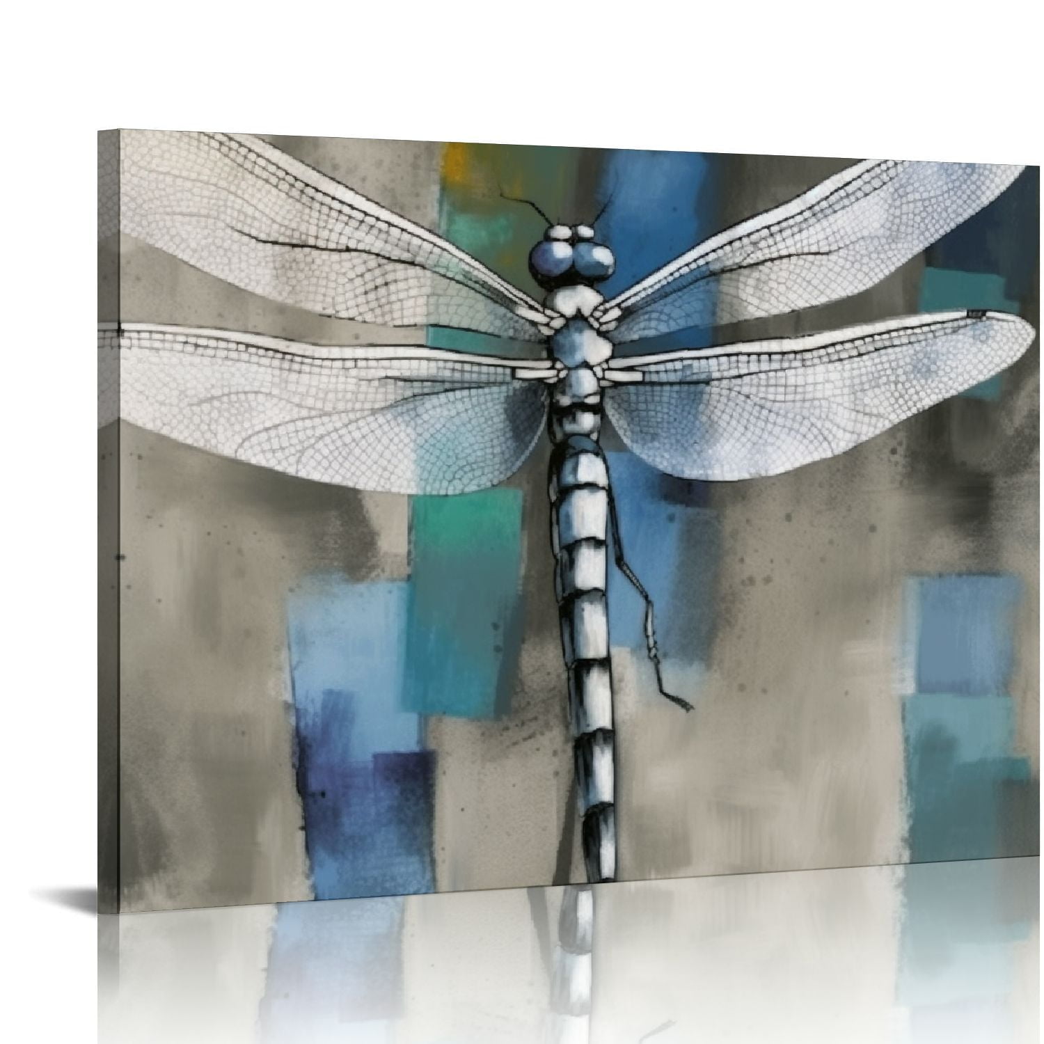 Chilfamy Dragonfly Canvas Wall Art Abstract Insects Grey and Blue