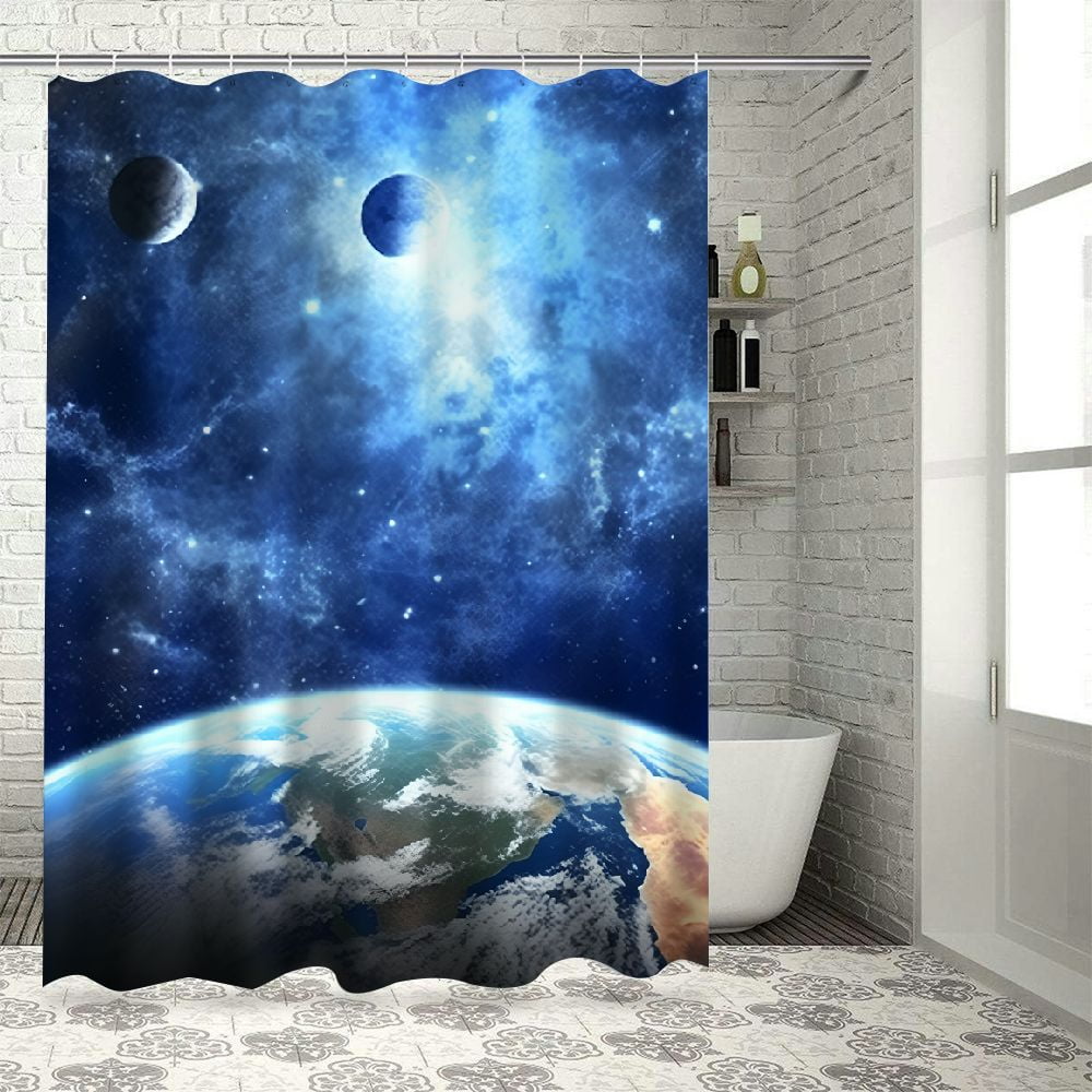 Chilfamy Earth Moon Stars Shower Curtain Cloth Fabric Bathroom Decor ...