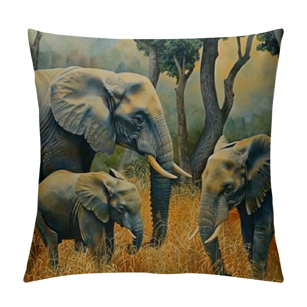 Chilfamy Elephant Pillow Case,African Elephants Cushion Cover Square ...